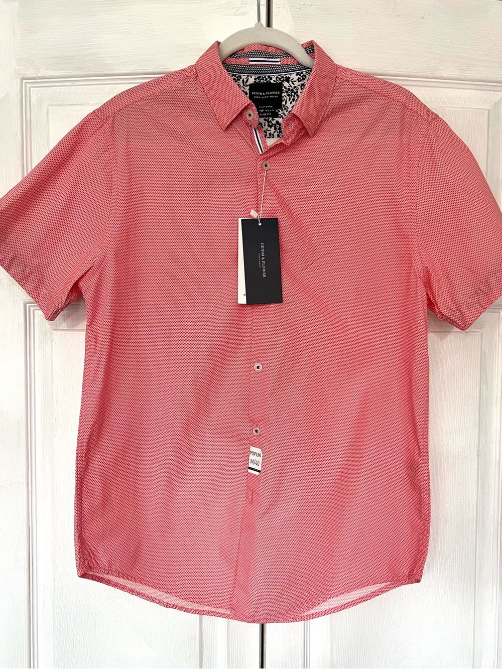 Denim & Flower Short Sleeve Cotton Button-Down Men’s Shirt size M Slim Fit NWT